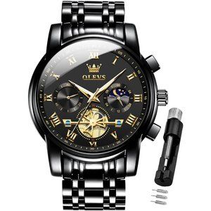 OLEVS Men Classic Roman Numeral Big Face Dial Stainless Steel Analog Wrist Watch